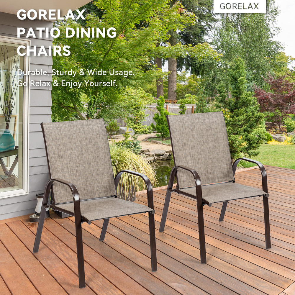 2 Pcs Patio Chairs Outdoor Dining Chair with Armrest-Gray - Gallery View 1 of 9