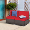 2 Pieces Patio Rattan Armless Sofa Set with 2 Cushions and 2 Pillows-Red - Gallery View 1 of 12