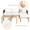 Close-up of the soft, thick cushion with a zippered cover for easy cleaning on the acacia wood patio sofa set.