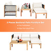 3-piece patio sofa set featuring acacia wood frame and nylon rope armrests, with thick cushions for comfort, ideal for.