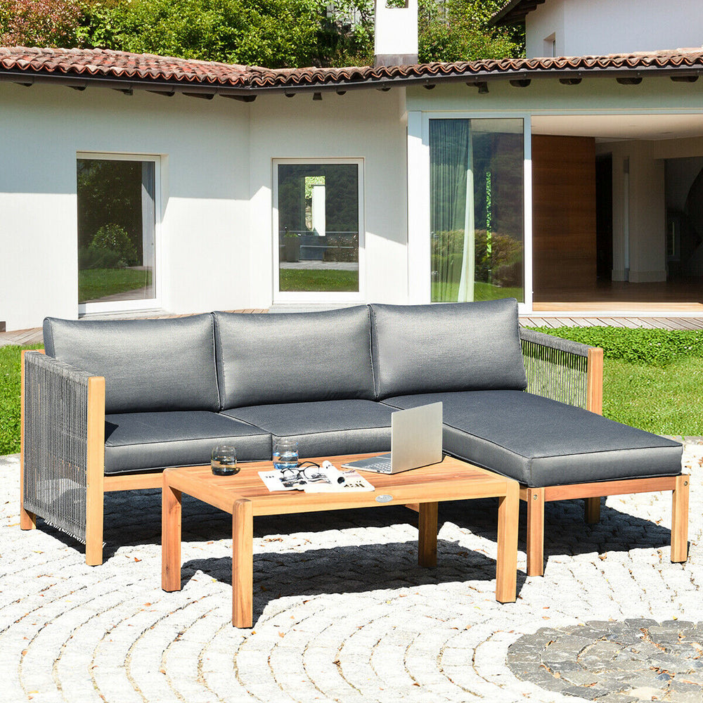 3 Piece Patio Acacia Sofa Set with Nylon Armrest - Gallery View 1 of 11
