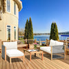 3-piece patio sofa set featuring acacia wood frame and nylon rope armrests, perfect for outdoor relaxation by the water.