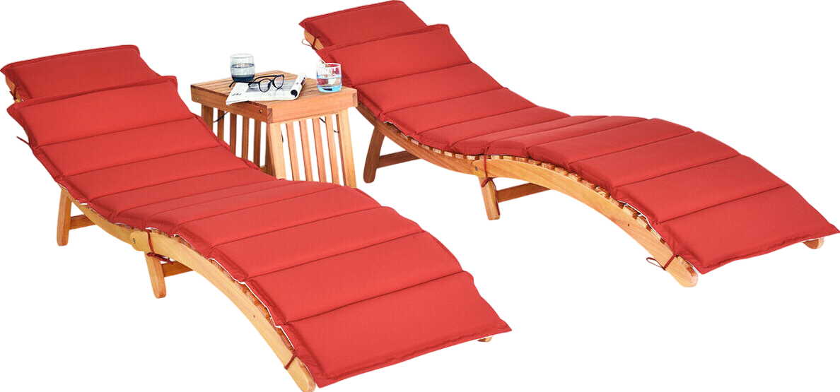 Costway Eucalyptus Wood Lounge Chair Set with Foldable Side Table New