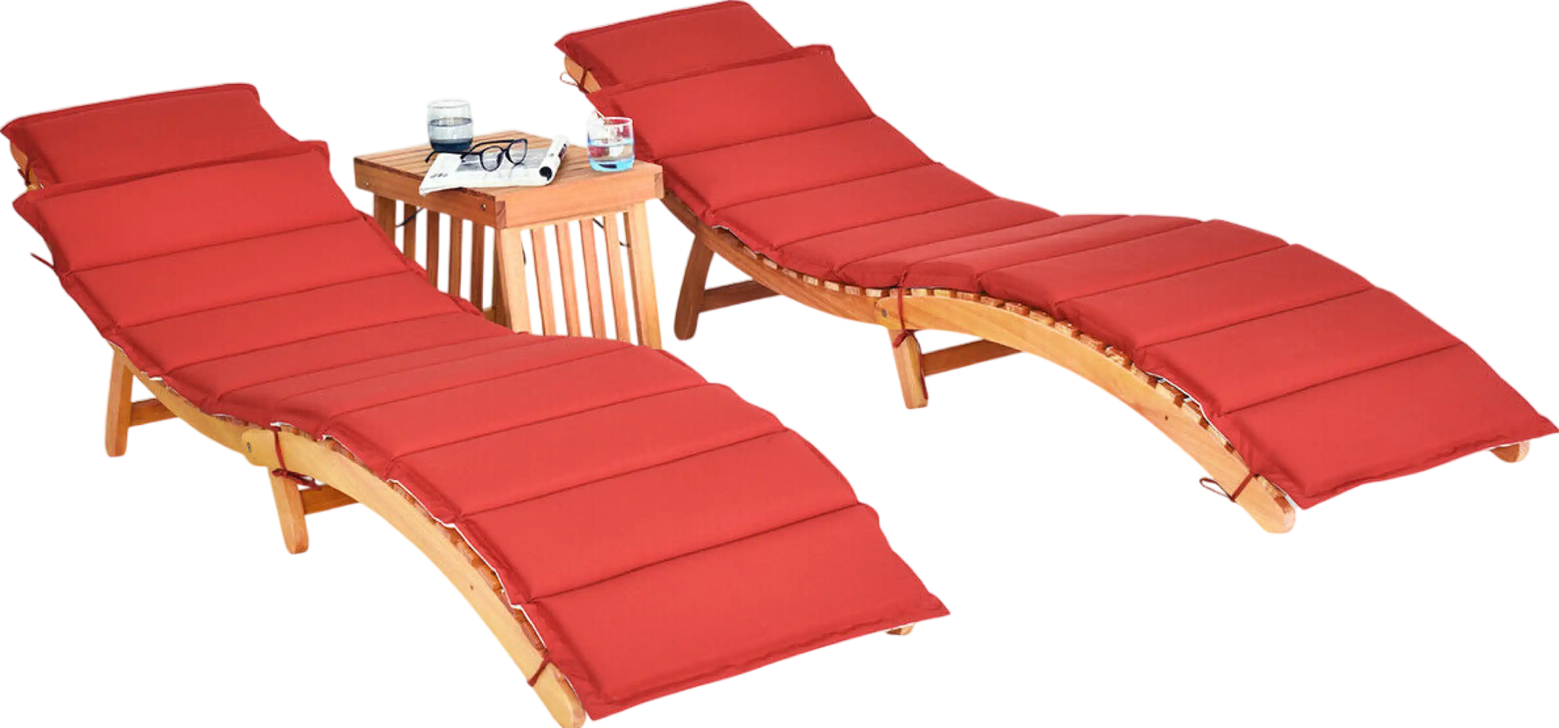 Costway Eucalyptus Wood Lounge Chair Set with Foldable Side Table New