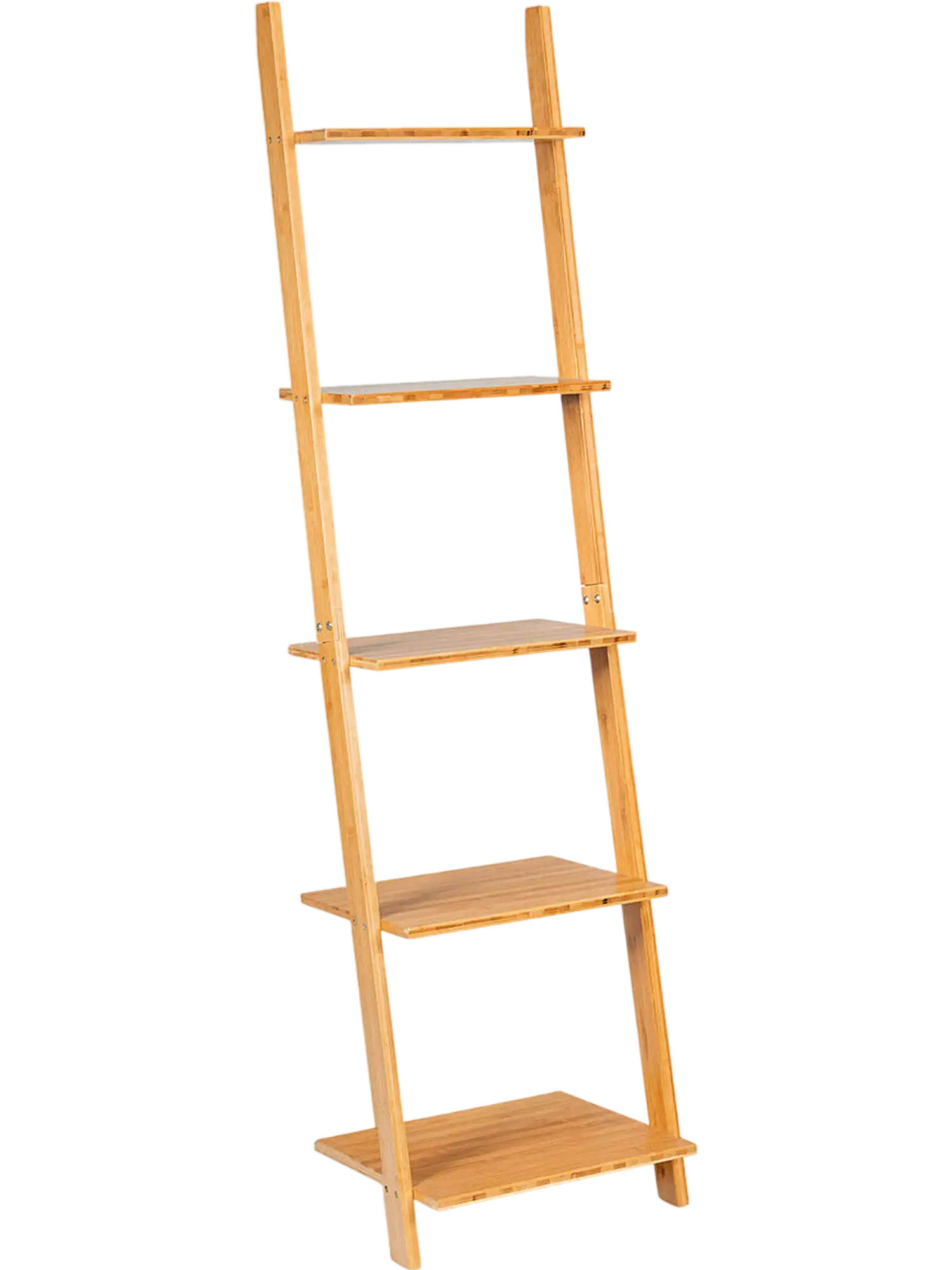 Costway 5-Tier Modern Bamboo Ladder Bookshelf Wall-Leaning Display 64398251 New