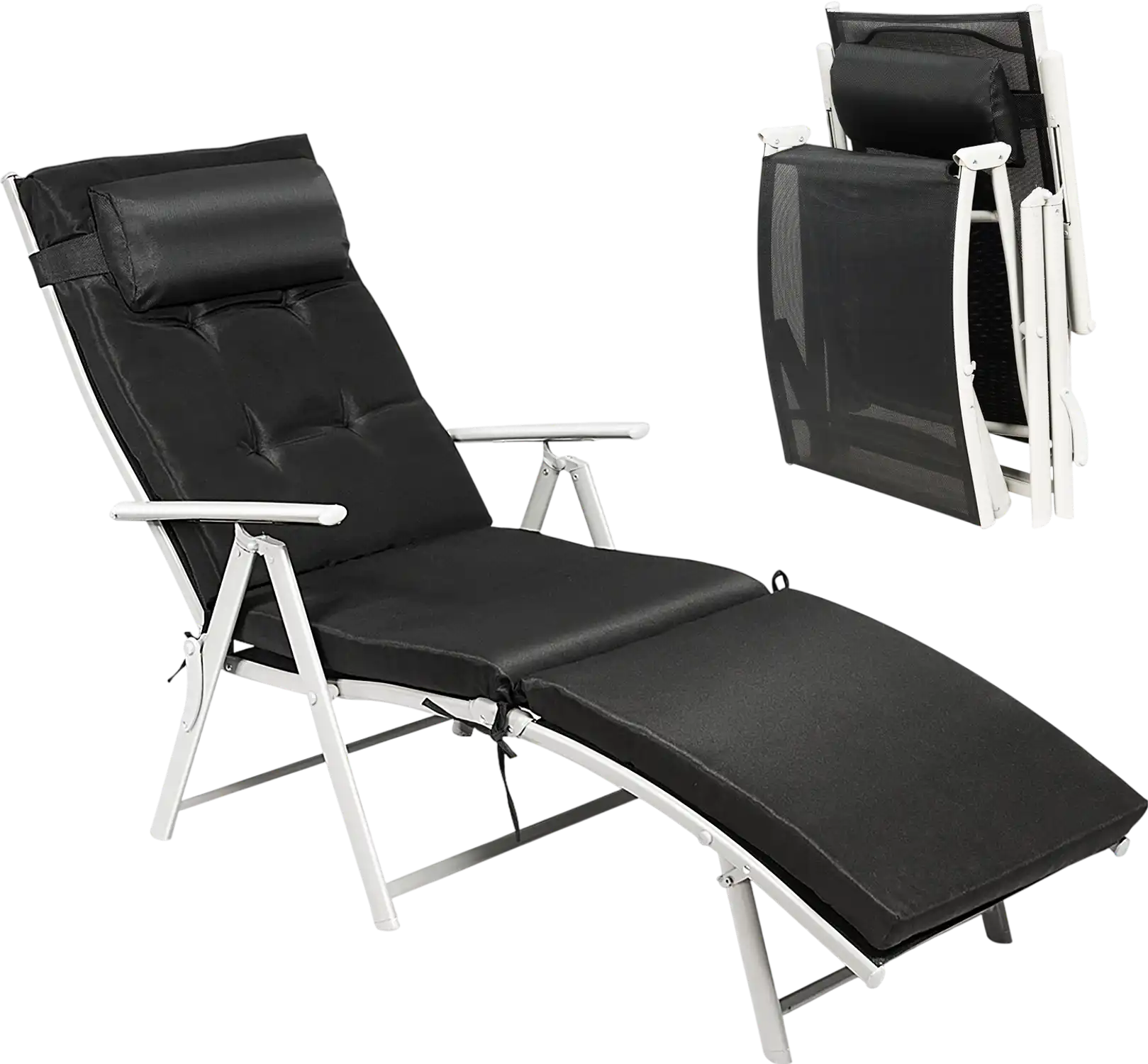 Costway Adjustable Outdoor Folding Chaise Lounge Chair with Pillow 42089713 New
