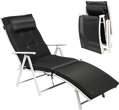 Costway Adjustable Outdoor Folding Chaise Lounge Chair with Pillow 42089713 New