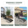 Adjustable black folding chaise lounge chair with removable cushion and pillow, ideal for outdoor relaxation by the.
