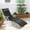Adjustable black folding chaise lounge chair with removable pillow, perfect for outdoor relaxation by the pool or beach.