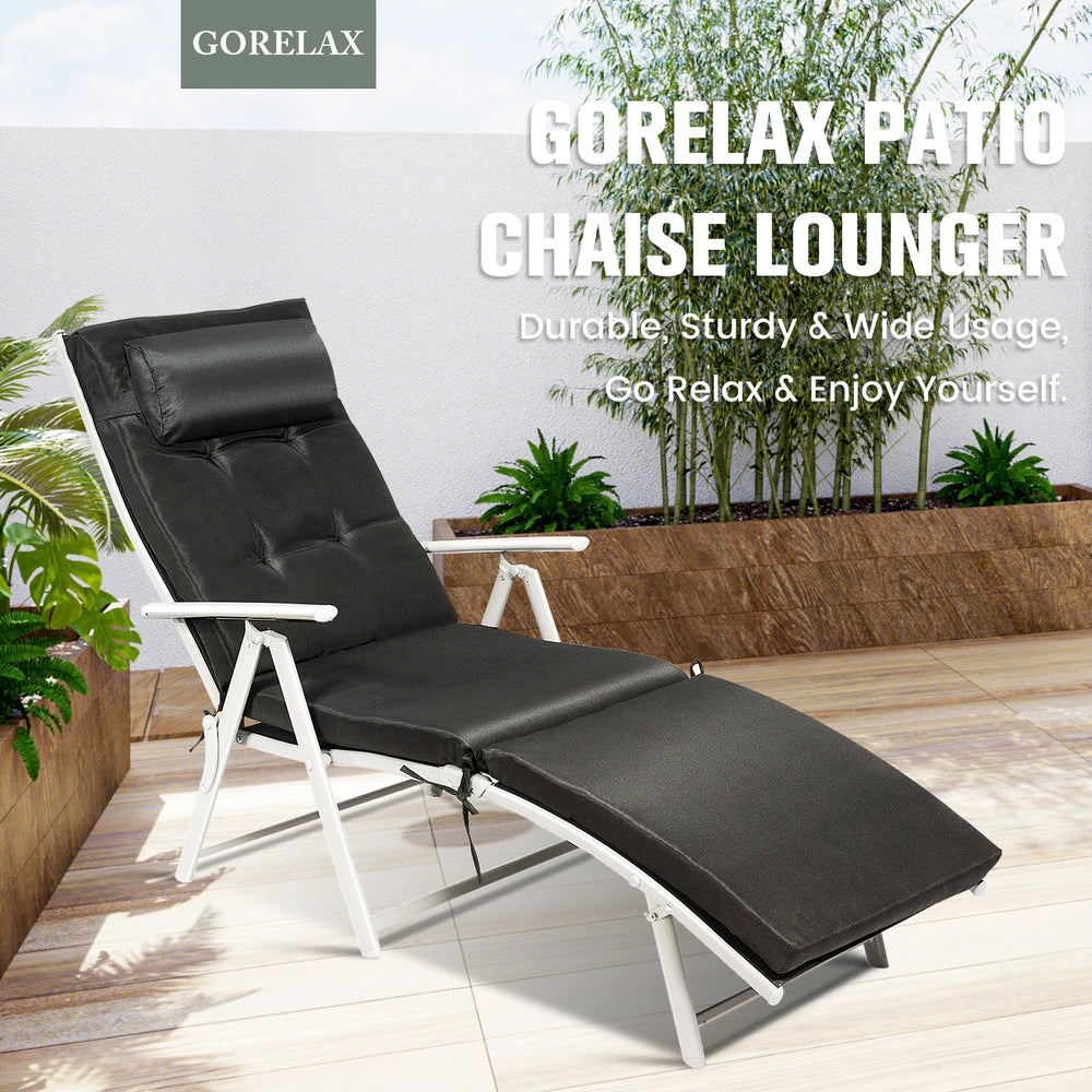 Adjustable Outdoor Lightweight Folding Chaise Lounge Chair with Pillow-Black - Gallery View 1 of 9