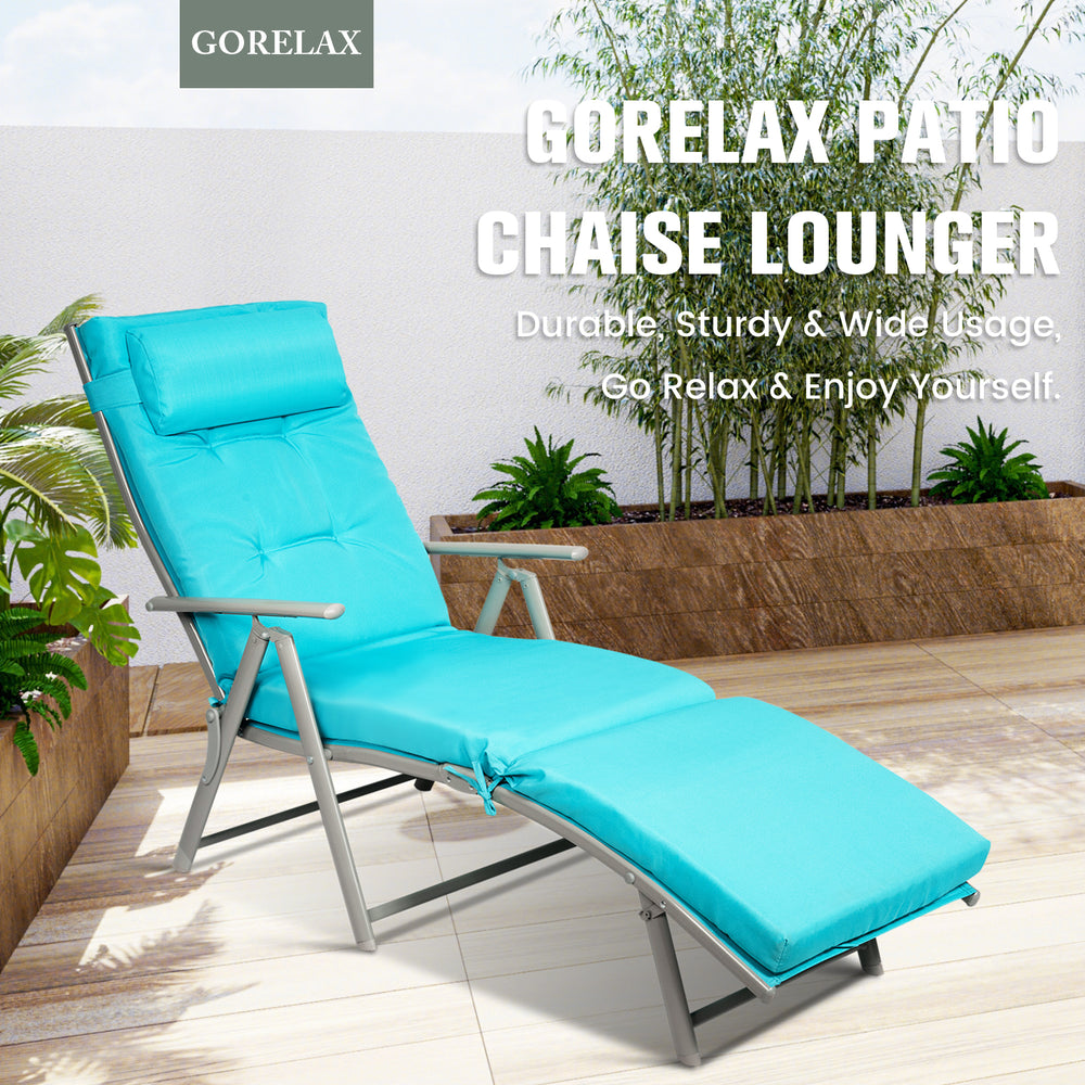 Adjustable Outdoor Lightweight Folding Chaise Lounge Chair with Pillow-Blue - Gallery View 1 of 9