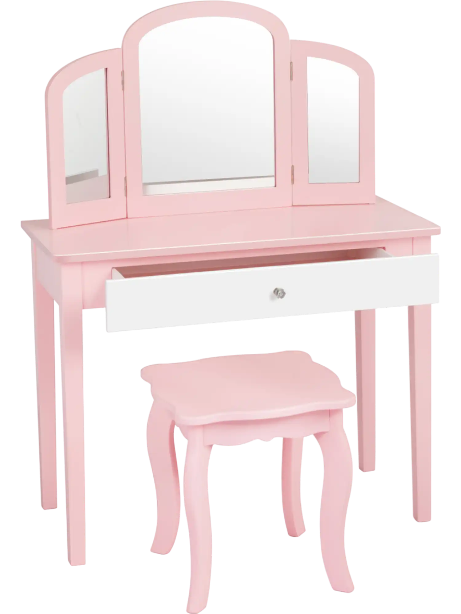 Costway Kids Princess Makeup Vanity Table w/ Tri-Fold Mirror & Chair 79280654 New