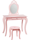 Kids pink makeup dressing table set with mirror, sturdy MDF and pine wood, perfect for bedroom or playroom use.