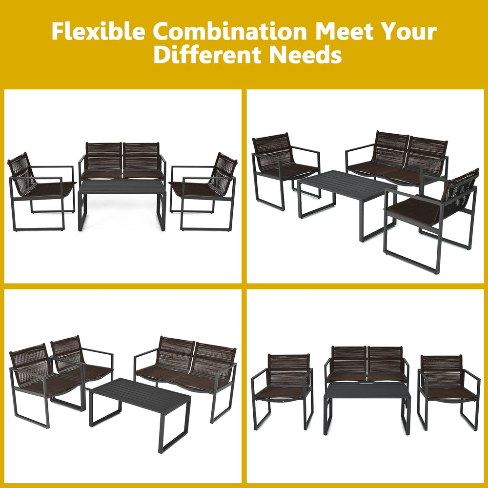 4-piece patio furniture conversation set featuring a loveseat, chairs, and table, perfect for outdoor relaxation.