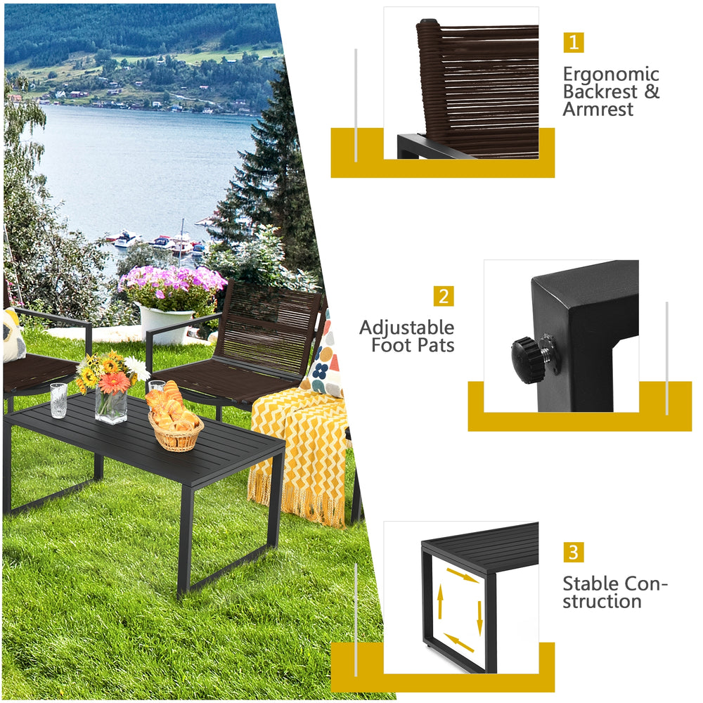 4-piece patio furniture conversation set with ergonomic backrest and armrest, perfect for backyard or poolside.