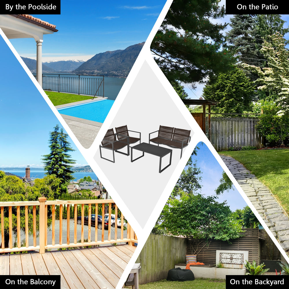 4-piece patio furniture conversation set with sofa loveseat, made of steel and polyester, perfect for outdoor.