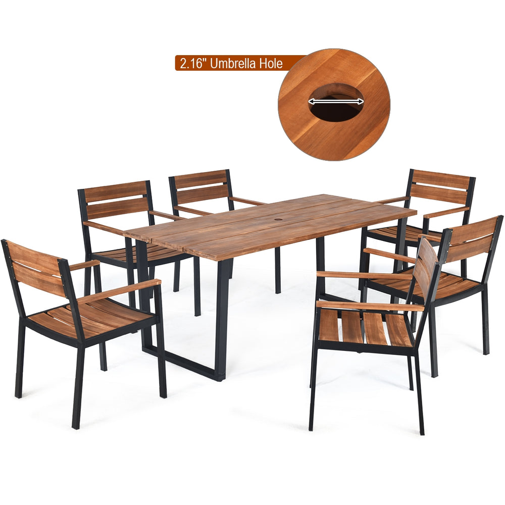Costway Patio Dining Table Set with Umbrella Hole 7 Pieces New