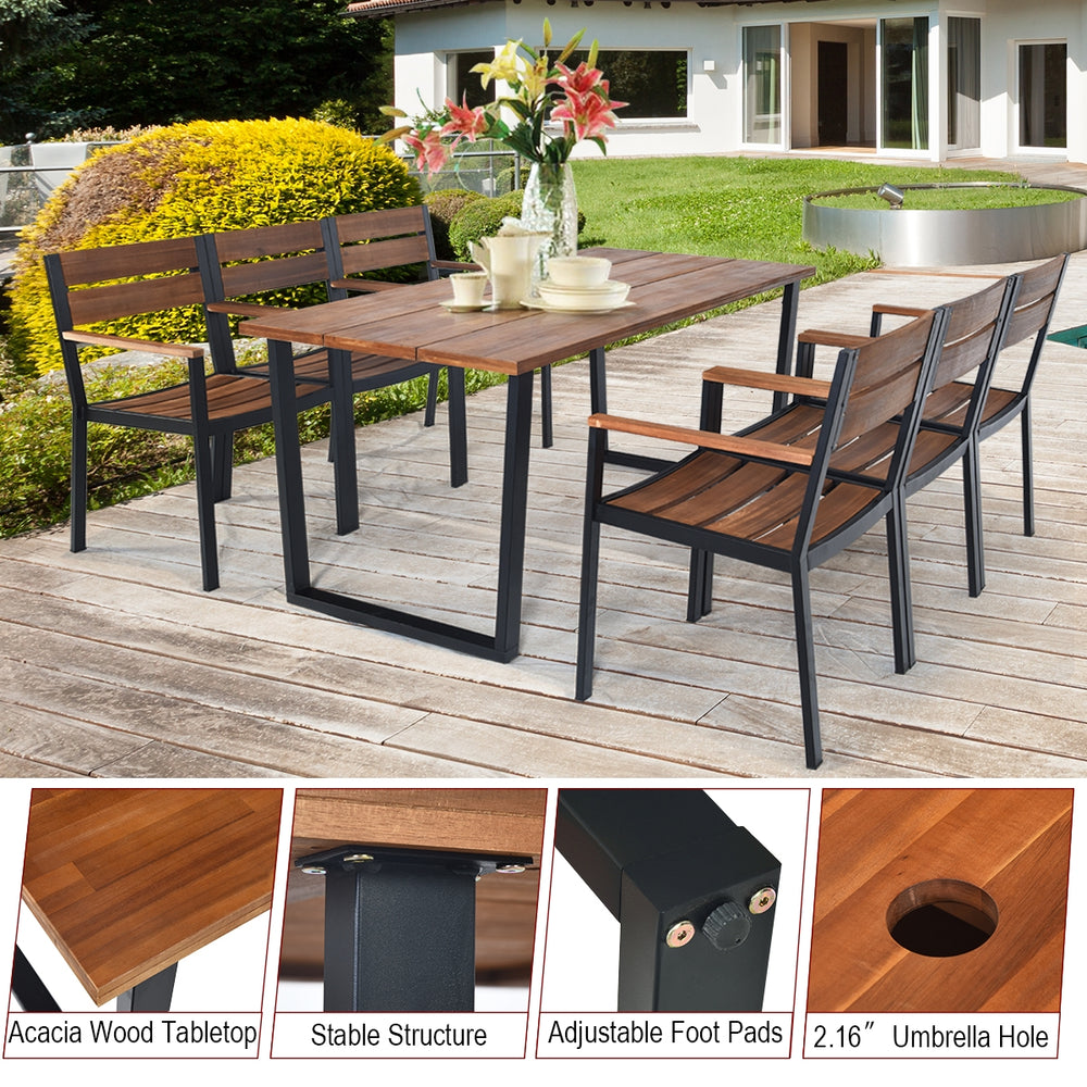 Costway Patio Dining Table Set with Umbrella Hole 7 Pieces New