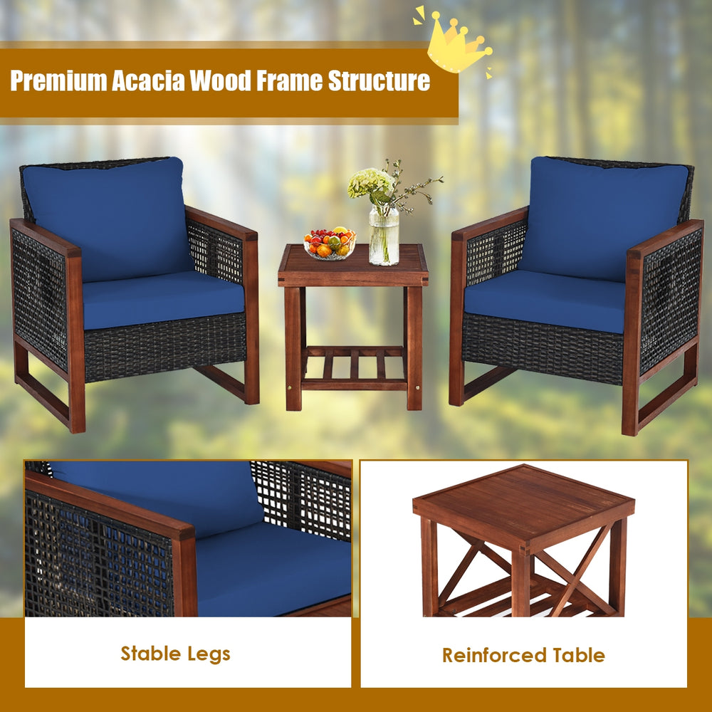 Costway Wood Patio Furniture Set with Coffee Table 3 Pieces Acacia New