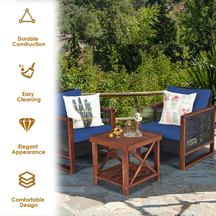 Costway Wood Patio Furniture Set with Coffee Table 3 Pieces Acacia New