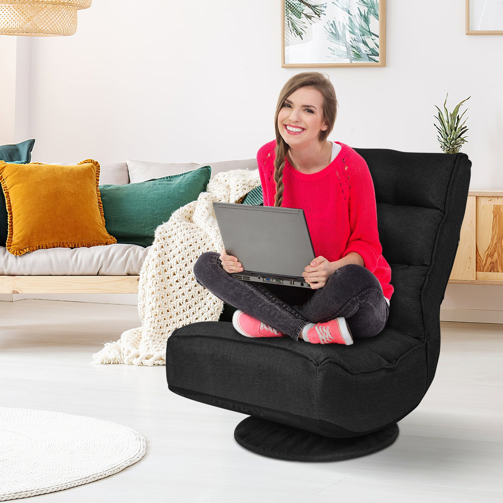 5-Position Folding Floor Gaming Chair-Black - Gallery View 1 of 8