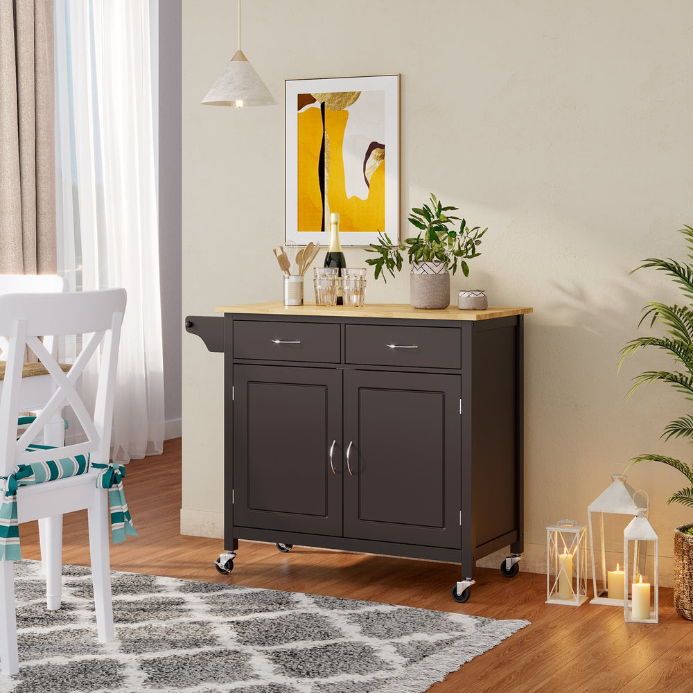 Modern Rolling Kitchen Cart Island with Wooden Top-Brown - Gallery View 1 of 9