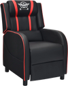 Massage racing gaming single recliner chair in black and red, featuring adjustable backrest and electric lumbar massage.