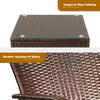 Close-up of the weather-resistant PE rattan texture and tempered glass tabletop of a patio coffee table set.