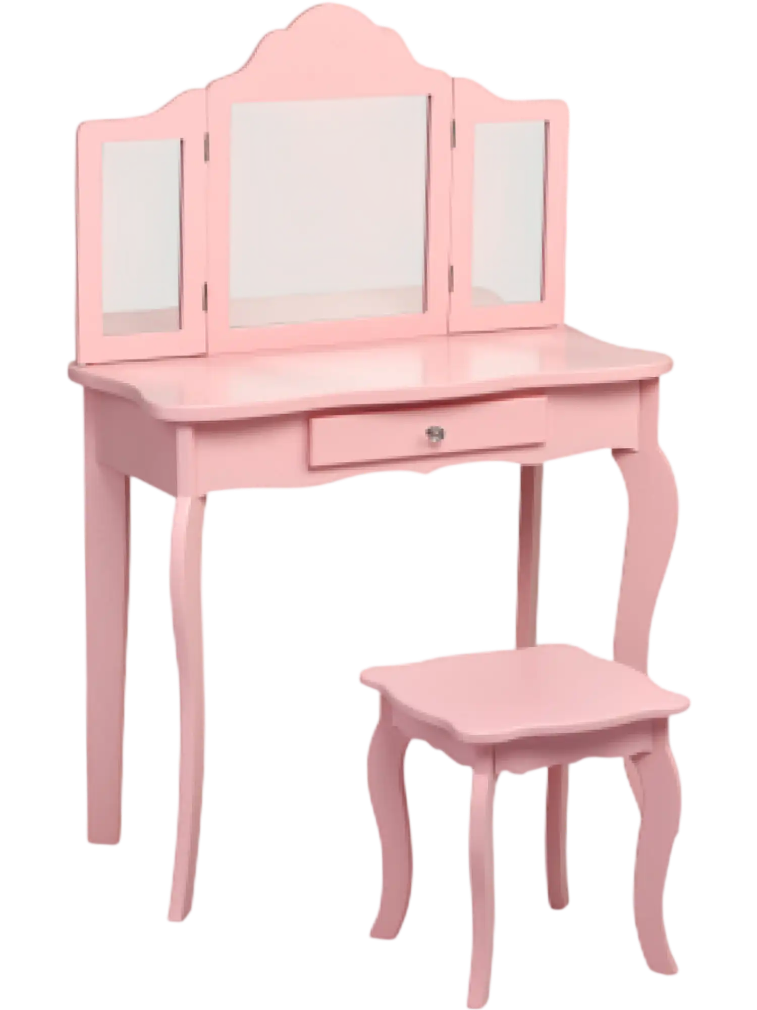 Costway Kids Vanity Set w/ Tri-Folding Mirror & Stool 01857429 New