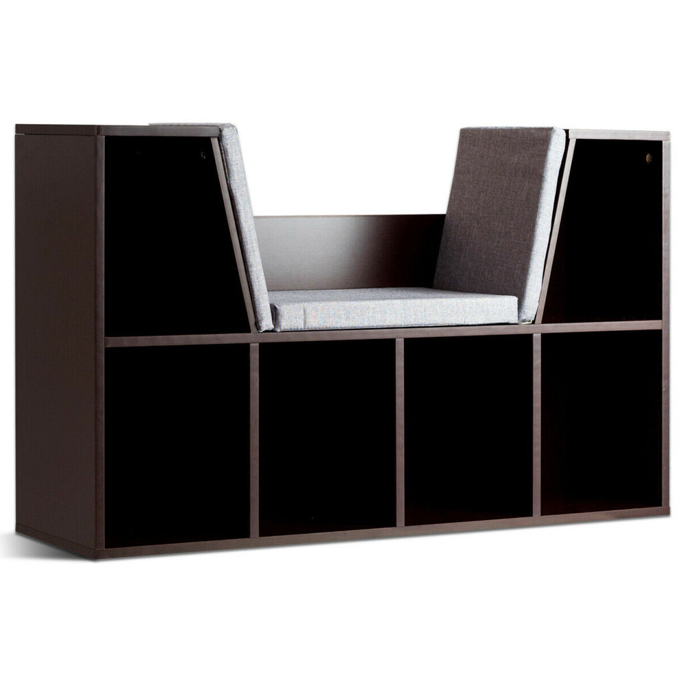 6-Cubby Kid Storage Bookcase Cushioned Reading Nook-Brown - Gallery View 1 of 13