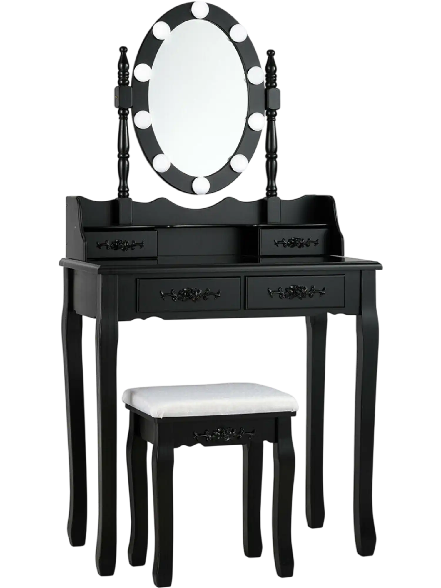 Costway Makeup Vanity Dressing Table w/ Lighted Mirror Cushioned Stool 30785149 New