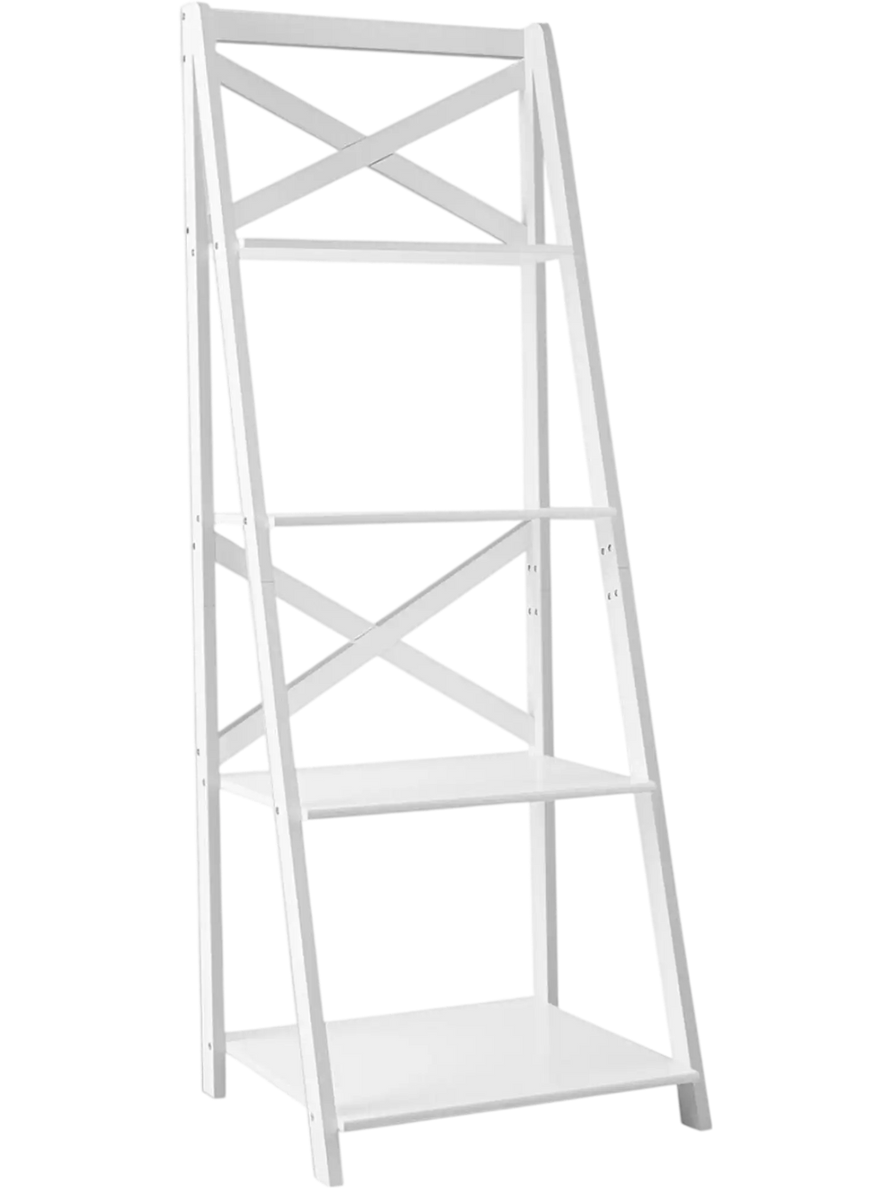 4-tier white leaning ladder shelf bookcase made of durable MDF, perfect for home or office storage and organization.