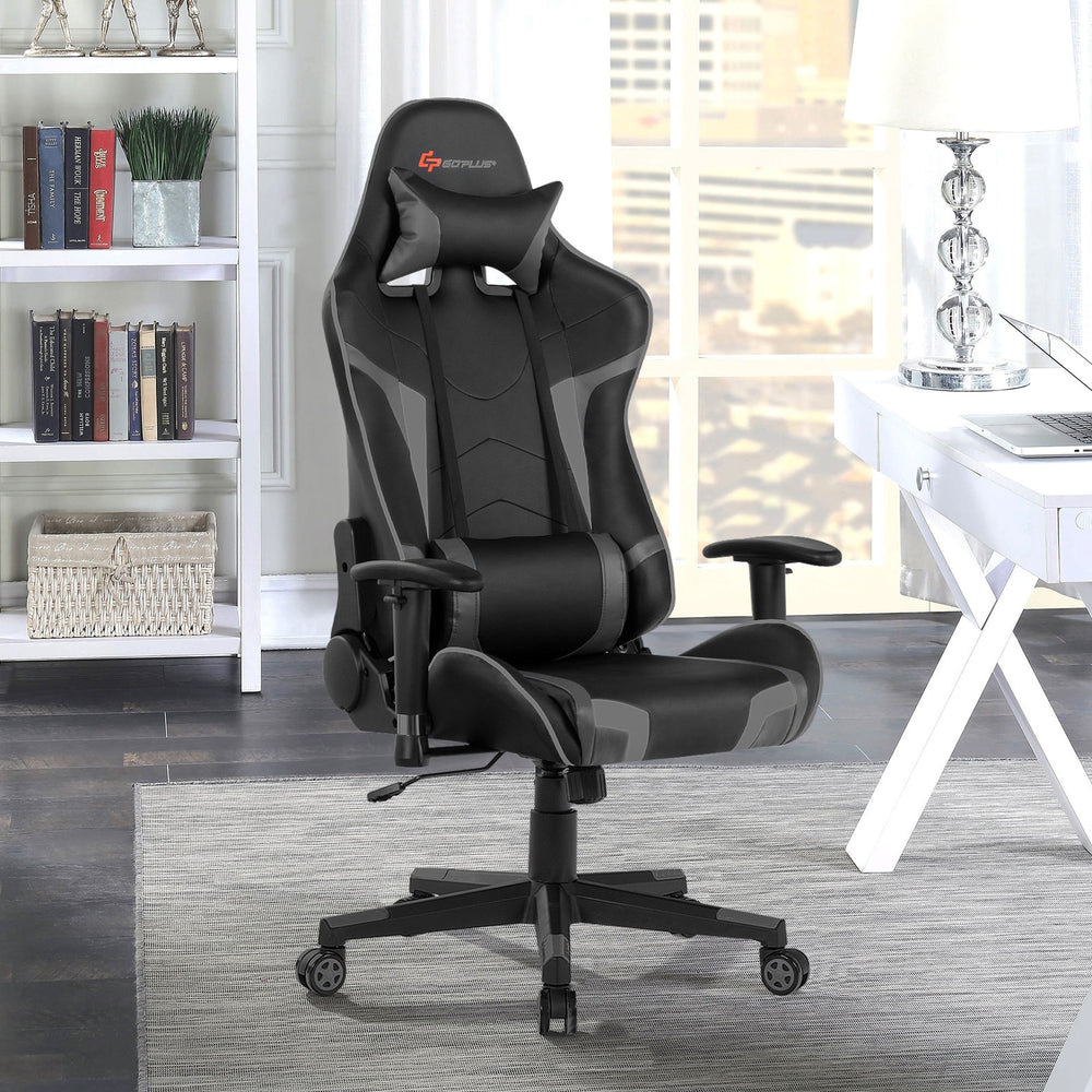 Reclining Swivel Massage Gaming Chair with Lumbar Support-Gray - Gallery View 1 of 12