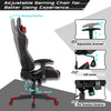 Side view of the red reclining swivel gaming chair with adjustable armrest and lumbar support for enhanced comfort.