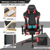 Reclining swivel gaming chair with lumbar support, red faux leather, adjustable backrest for ultimate comfort.