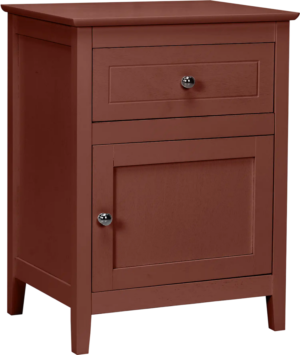 Cherry 2-tier accent table with drawer and cabinet, perfect for bedside or living room storage and decor.