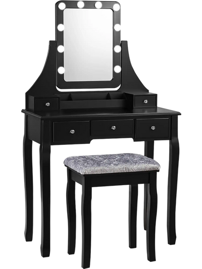 Costway Vanity Dressing Table Set w/ 10 Dimmable Bulbs & Cushioned Stool 32694180 New