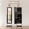Full-length black mirrored standing jewelry cabinet with storage for necklaces and accessories, ideal for elegant.