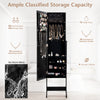 Mirrored standing jewelry cabinet in black with ample storage for rings, earrings, and necklaces, perfect for.