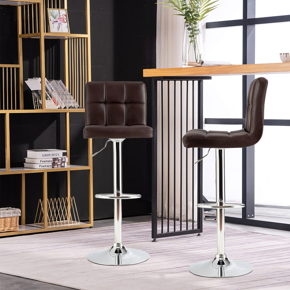 Adjustable Swivel Bar Stool with PU Leather-Brown - Gallery View 1 of 11
