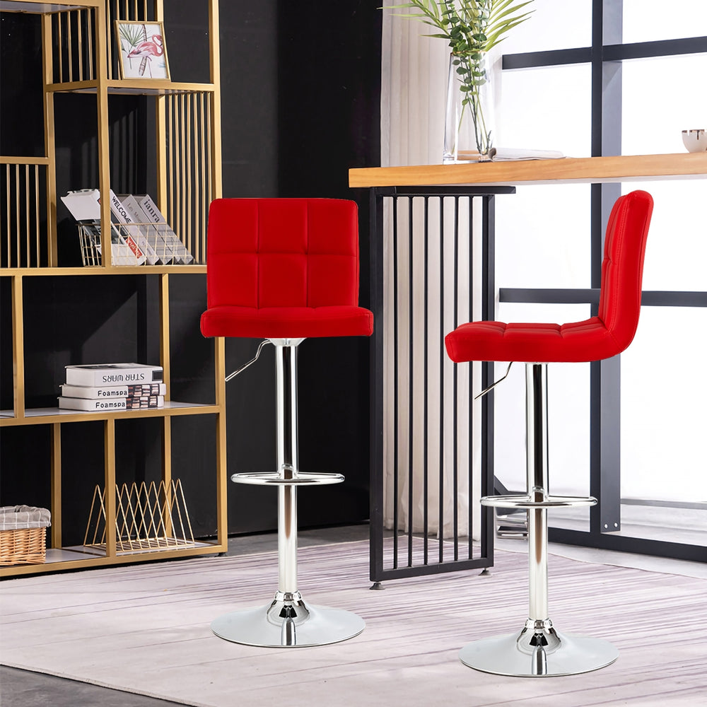 Adjustable Swivel Bar Stool with PU Leather-Red - Gallery View 1 of 11