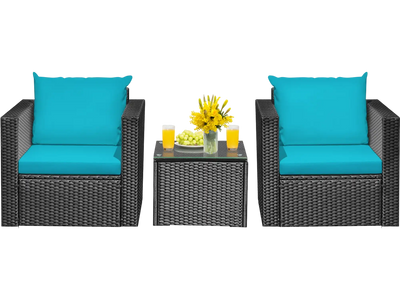 Costway 3-Pc Patio Wicker Conversation Set with Cushion 36207958 New