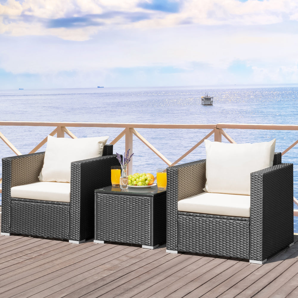 3 Pieces Patio Wicker Conversation Set with Cushion-White - Gallery View 1 of 12