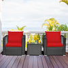 3 Pieces Patio Wicker Conversation Set with Cushion-Red - Gallery View 1 of 12