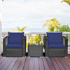 3 Pieces Patio Wicker Conversation Set with Cushion-Navy - Gallery View 1 of 12