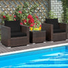 3 Pcs Patio Conversation Rattan Furniture Set with Cushion-Black - Gallery View 1 of 11