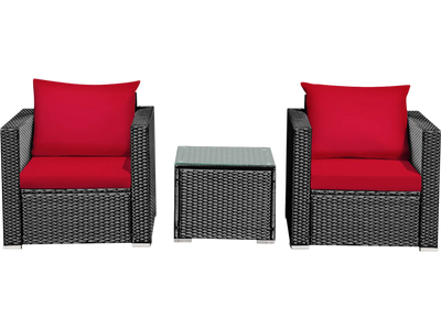 Costway 3-Piece Patio Conversation Rattan Furniture Set with Cushion 54239871 New
