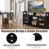 58-inch black TV stand with 2 cabinets, open shelves, and cable management holes for organized storage in any room.