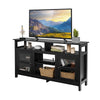 Black 58-inch TV stand with 2 cabinets, open shelves, and removable middle shelf for versatile home decor and.