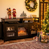58-inch black TV stand with 2 cabinets and open shelves, perfect for living room decor and holding TVs up to 65 inches.
